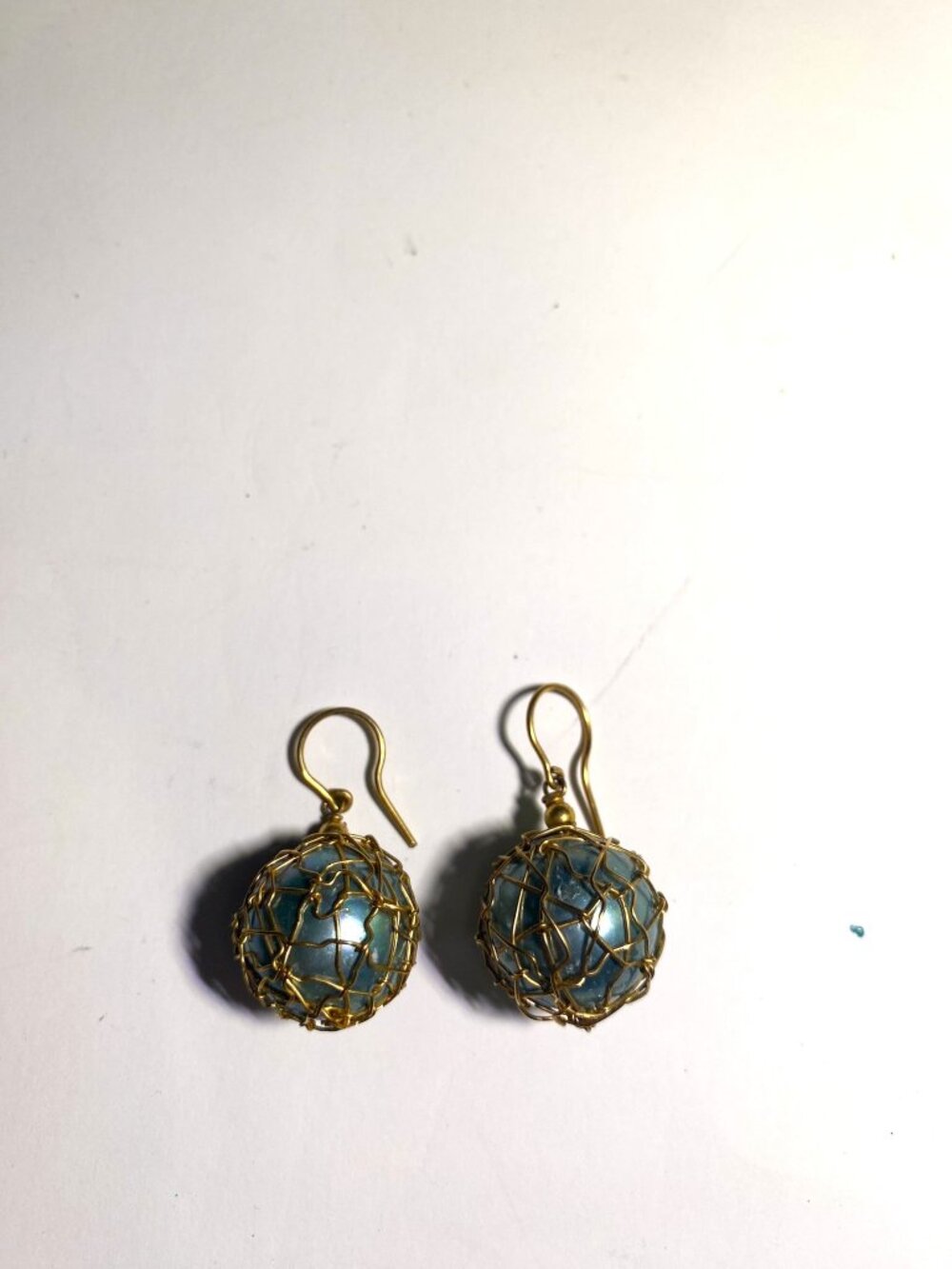 Wire-Wrapped Faux Pearl Drop Earrings
